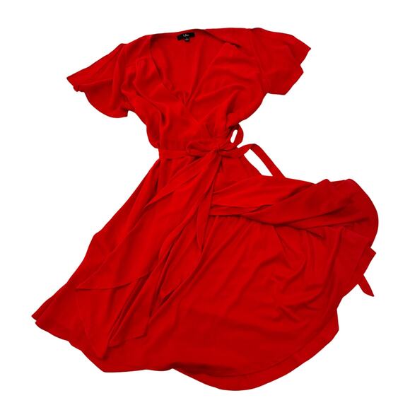 Lulus Wrap Dress Women’s Large Red Bow Rise Occasion Cherry Romantic - Picture 3 of 16